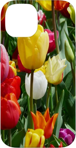 Vista 4 de Funda botánica para iPhone 17 con flores coloridas y tulipanes para amantes de las plantas