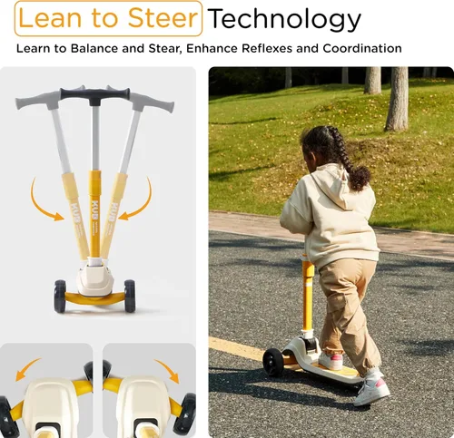 Vista 5 de KUB Toddler Scooter for Kids Ages 2+, 3 Wheel Kick Scooter with LED Light-Up Wheels, Adjustable Height Handlebar, Lean-to-Steer, Anti-Slip Deck