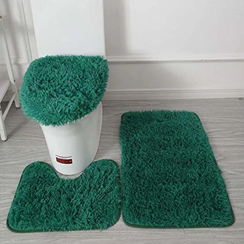 Vista 10 de Juego de 3 tapetes de baño para baño, suaves, antideslizantes, suaves, en forma de U, tapete para inodoro, tapete de baño y tapa de inodoro