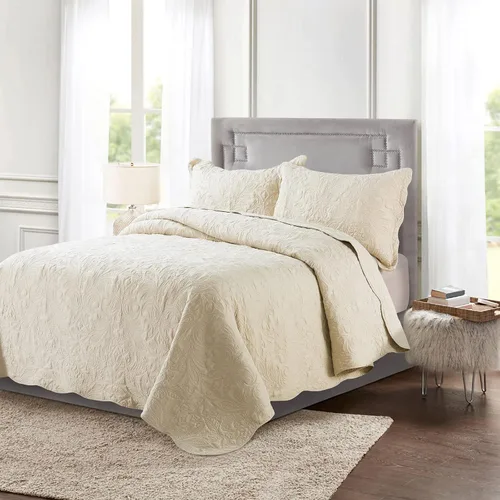 Vista 3 de HoneiLife - Juego de colcha de tamaño Queen, juego de ropa de cama bordada de microfibra de 3 piezas, colcha reversible, ligera, patrón de estampado
