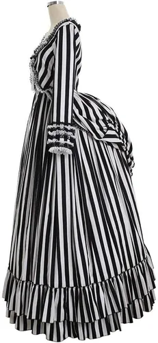 Vista 3 de Sleepy Cosplay Hueco Katrina Van Borla Disfraz Vestido de Rayas Blanco y Negro