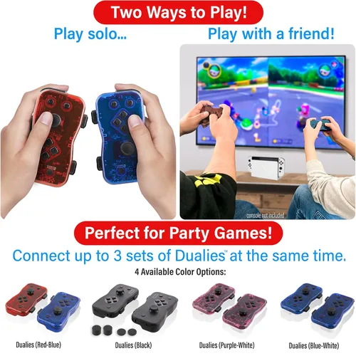 Vista 5 de Nyko Dualies Controller Set for Nintendo Switch - RedBlue Comfortable, Responsive, and Precise Wireless Gaming with Motion Control, USB C Charge