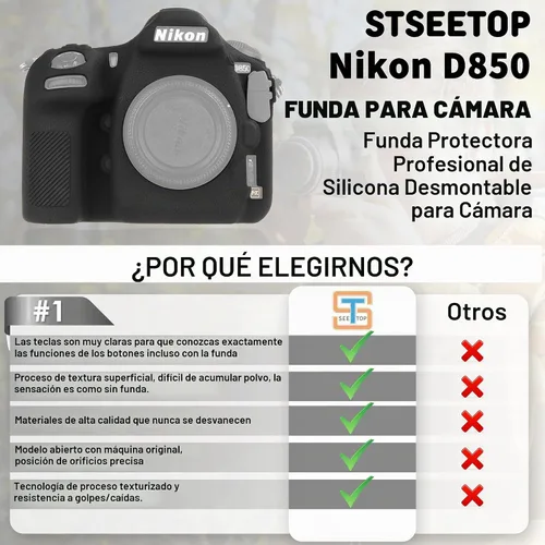 Vista 4 de Funda de cámara para Nikon D850 - Funda protectora de silicona para DSLR, jaula desmontable, a prueba de golpes, a prueba de polvo (negro)