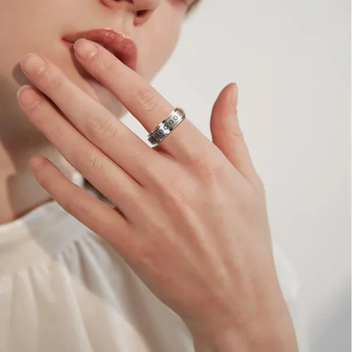 Vista 6 de DRUTORE Anillos de acero inoxidable para mujeres y hombres, anillos de ansiedad con flores de luna, estrellas y flores, antiestrés, anillos