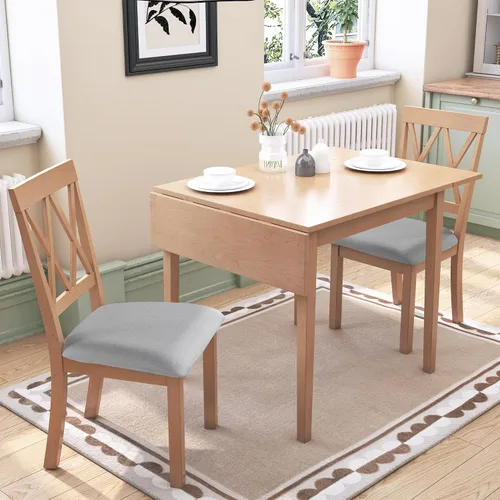 Vista 12 de Harper & Bright Designs Juego de mesa de comedor de madera de 3 piezas con 2 sillas con respaldo en X, juego de comedor de rincón de desayuno que