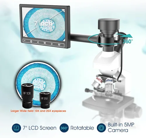 Vista 2 de Microscopios monoculares compuestos de laboratorio con temperatura constante, microscopio de doble visión para adultos estudiantes con aumento