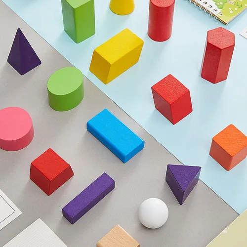 Vista 3 de Deekin 18 piezas de formas 3D grandes para enseñar manipulativos de matemáticas, bloques de sólidos geométricos, bloques de aprendizaje Montessori