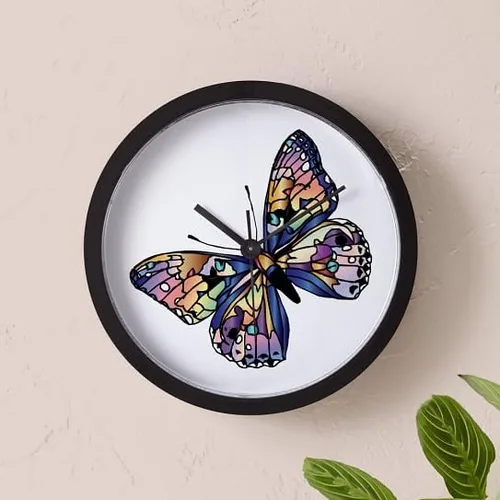 Vista 4 de CafePress Reloj de pared de mariposa exótica de 10 pulgadas para sala de estar, cocina u oficina