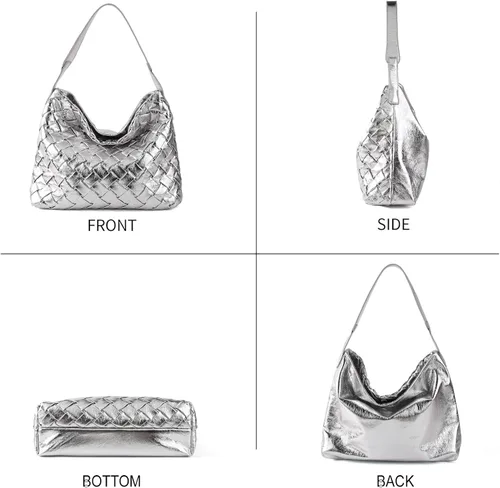 Vista 2 de Bolso tejido para mujer, bolso de mano de cuero vegano, bolso de mano retro, hecho a mano, grandes bolsas de hombro de playa de verano