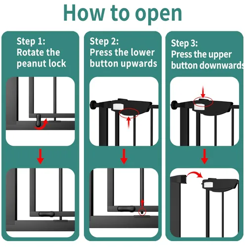 Vista 2 de ALLAIBB Triple Lock - Puerta extra ancha para bebé, montada a presión, para caminar a través de cierre automático seguro, de metal negro, perro