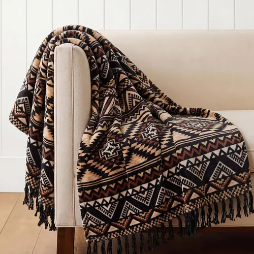 Vista 11 de CASAAGUSTO Manta Boho - Mantas Decorativas Beige y Gris con Borla, Manta Bohemia de Franela Estampada para Silla, Cama, Sofá, Sillón