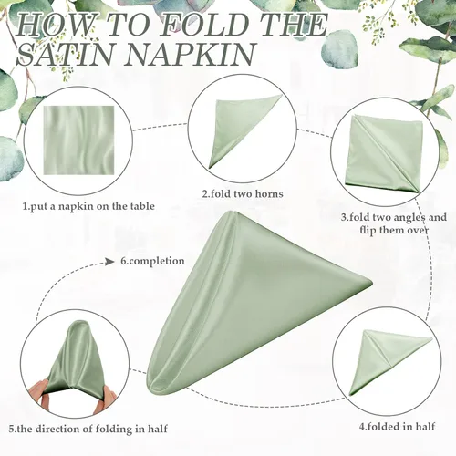 Vista 4 de Newwiee Paquete de 100 servilletas de tela verde salvia de 17 x 17 pulgadas, servilletas de satén verde salvia para cena, hogar, boda, fiesta