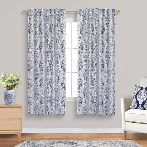 Vista 30 de Mrs.Naturall Cortinas Doradas de Lujo para Dormitorio, Cortinas con Patrón de Medallón Damasco para Cocina Baño Sala de Estar 63 Pulgadas de Largo