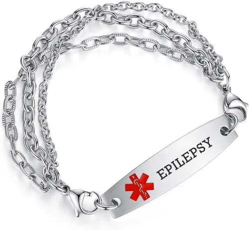 Vista 75 de Brazaletes de alerta médica ajustables de 7.5" a 9" para mujer/hombre, de acero inoxidable, intercambiables Cadena de bloque