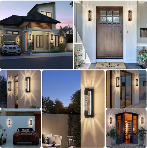 Vista 2 de camuucci Luz para exteriores del anochecer al amanecer, luces LED de porche de 15.7 pulgadas para exteriores, impermeable, moderno, soporte de pared