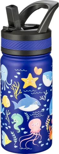 Vista 18 de Fanhaw Botella de agua aislada para niños de 14 onzas con tapa de pajita – Acero inoxidable de doble pared al vacío, a prueba de fugas, botellas