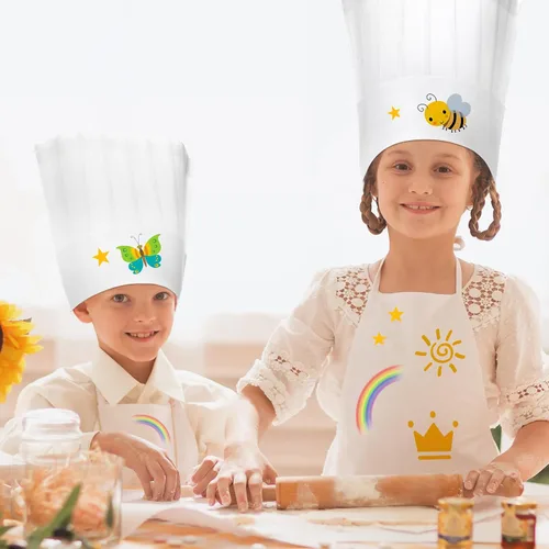 Vista 5 de JaGely Juego de 60 piezas de delantal y sombrero de chef con 30 delantales, 30 sombreros blancos, disfraz para niñas, niños, cocina, pintura