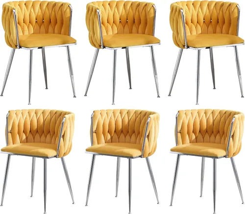 Vista 22 de Juego de 2 sillas de comedor de terciopelo, sillas laterales tapizadas tejidas con patas de metal negro, sillas decorativas modernas, sillas