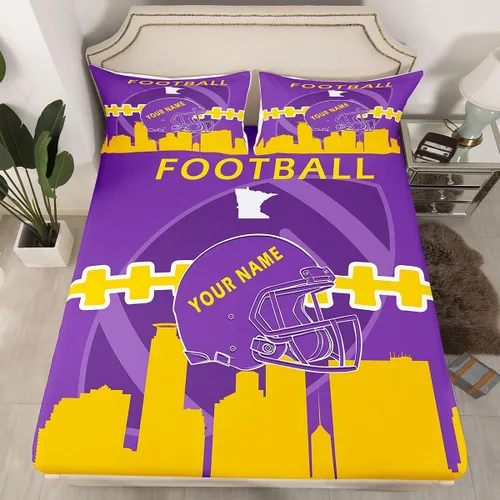 Vista 25 de Erosebridal Juego de sábanas bajeras personalizadas de fútbol americano para niños y niñas, juego de cama de jugadores de fútbol, juego de ropa