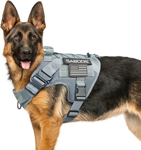 Vista 8 de Arnés militar para perro, sin tirones, con asa y Molle, de fácil control, arnés para perro, arnés de entrenamiento para caminar, ajustable, Verde