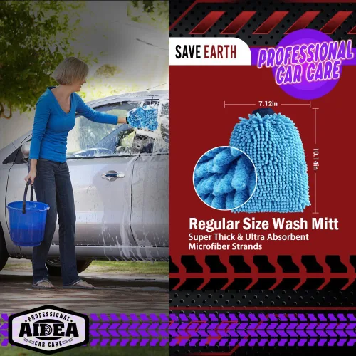 Vista 2 de AIDEA Manopla de Lavado de Coche de Microfibra-2PK, Sin Rayones y Sin Pelusas, Manopla de Lavado de Microfibra Chenille Premium-Azul Tamaño Regular