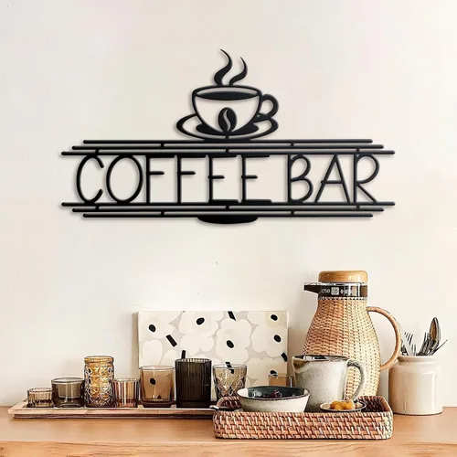 Vista 2 de Letrero de metal para barra de café, 14.96 x 8 pulgadas, letrero de café para pared, letrero de barra de café para estación de café, cocina