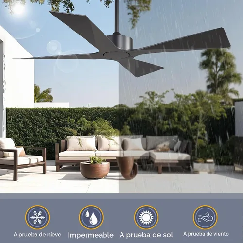 Vista 3 de WINGBO Ventilador de techo para exteriores de 54 pulgadas sin luces, 4 cuchillas de plástico ABS, motor CC reversible, control remoto de 6 Negro