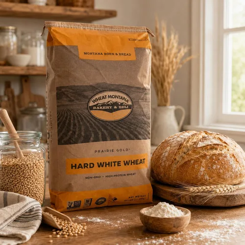 Vista 5 de Wheat Montana: Prairie Gold: bayas de trigo - Bolsa a granel de 50 libras - 100% trigo de primavera blanco duro entero, sin OMG, sin glifosato