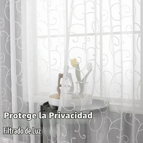 Vista 4 de BGment - Cortinas traslúcidas blancas de 84 pulgadas de largo para sala de estar, 2 paneles, con patrón de enredadera bordada, textura de lino
