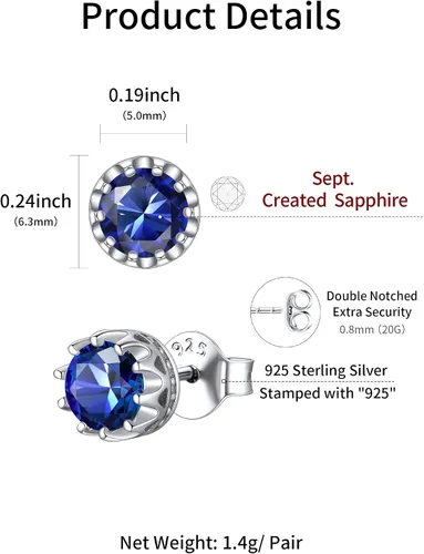 Vista 5 de ChicSilver Aretes de plata de ley 925 con forma de corazón brillante, redondaprincesa con piedra natal para mujer, joyería de cumpleaños