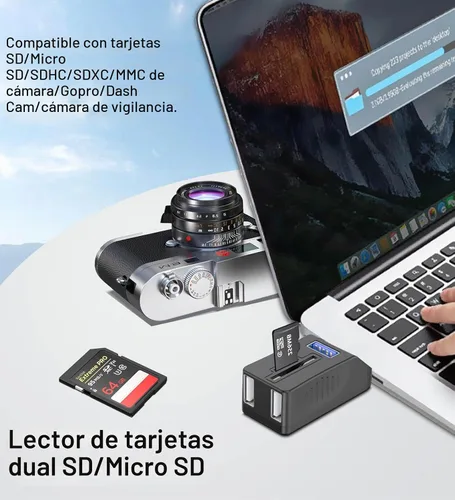 Vista 3 de VIENON Hub USB 5-Puertos 3.0 con Lector de Tarjetas SD TF, Adaptador Extensor USB con Lector de Tarjetas de Memoria SD/Micro SD, Puertos USB