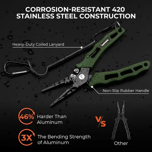 Vista 2 de KastKing Cutthroat - Alicates de pesca de 7 pulgadas con anillo dividido, herramientas de pesca de acero inoxidable 420, equipo de pesca resistente