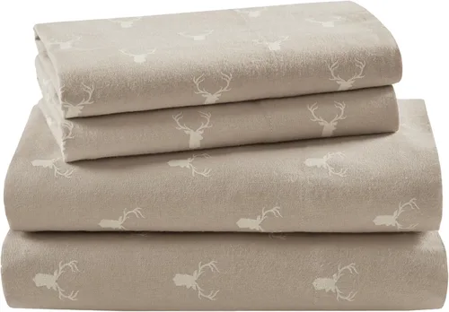 Vista 27 de Woolrich - Juego de sábanas de algodón con estampado de dijes de cabaña, sábanas de franela 100% algodón, juego de ropa de cama cálido y mullido