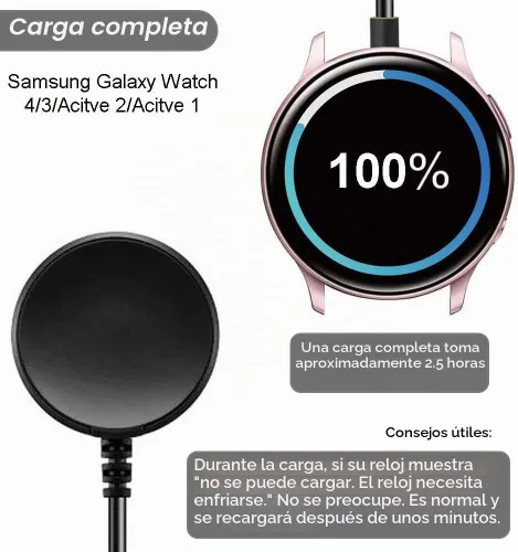 Vista 2 de Cargador para Samsung Galaxy Watch 3/4/5/6/7 Cable de carga de repuesto para reloj inteligente [2 unidades, 3.3 pies]