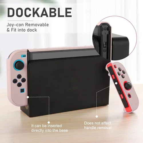 Vista 2 de Switch OLED - Funda protectora acoplable para consola Nintendo Switch OLED modelo 2021 y Joy-Con controlador con 2 tapas de agarre para el pulgar