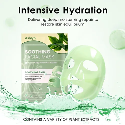 Vista 6 de Ashlyn Mascarilla facial de colágeno calmante de té verde, mascarilla hidratante nocturna con ácido hialurónico y colágeno para pieles sensibles