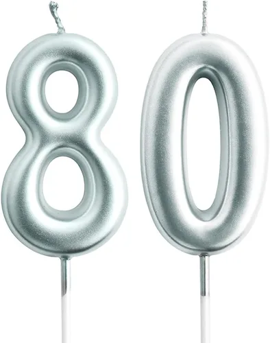 Vista 7 de Vela 60 para decoración de pasteles, vela de cumpleaños plateada de 2.76 pulgadas para fiesta de cumpleaños, decoración de aniversario de boda