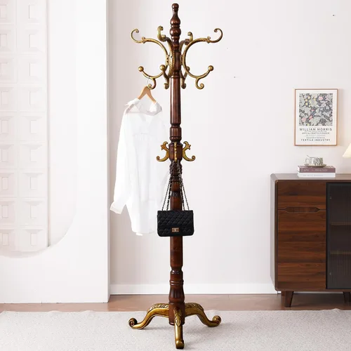 Vista 9 de Percheros de Madera, Árbol de Abrigos Retro de 78" con 12 Ganchos y Base Triangular Estable, Perchero de Entrada Independiente para Sombreros, Ropa