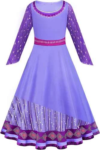 Vista 2 de Princess Asha Costume for Girls Wish Asha Dress Up Kids Cosplay Outfits for Christmas Party (Please Order ONE SIZE DOWN)