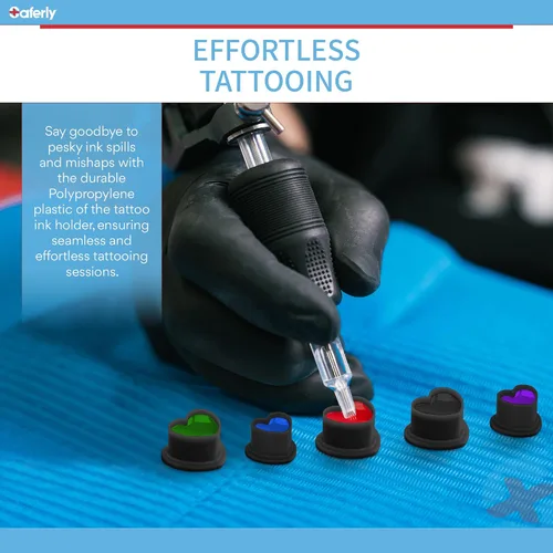 Vista 4 de Saferly Tapas de tinta de tatuaje de corazón con base para tatuaje, tatuaje, soporte de pigmento desechable, suministros de tatuaje de microblading