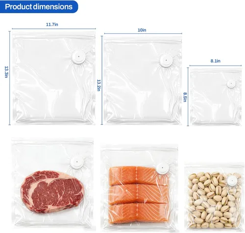 Vista 7 de RAIN SPIRIT Bolsas selladoras al vacío reutilizables para alimentos, 60 paquetes (20 L, 20 millones y 20 M), bolsas de almacenamiento de alimentos