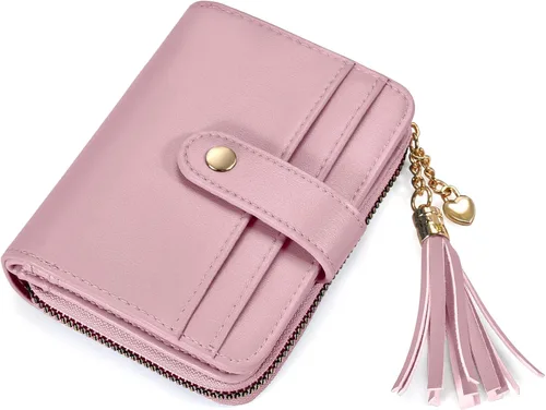 Vista 12 de oscaurt Cartera para mujer pequeña con bloqueo RFID, cartera de dos pliegues con tarjetero para tarjetas de crédito, ventana para identificación