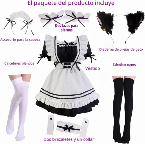Vista 2 de Disfraz de sirvienta japonesa de anime para cosplay de Halloween, para niñas y mujeres