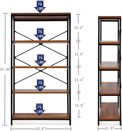 Vista 3 de Himimi Estantería Industrial de 5 Niveles, Librero Estante de Escalera de 58" de Alto, Estantes de Almacenamiento Unidad de Estantería, Muebles