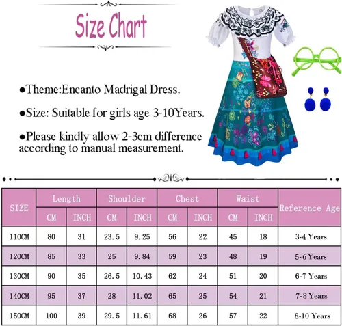Vista 5 de Vestido disfraz de Mirabel de la película Encanto para niñas vestido de princesa para fiestas de Halloween Navidad cosplay y elegantes fiestas