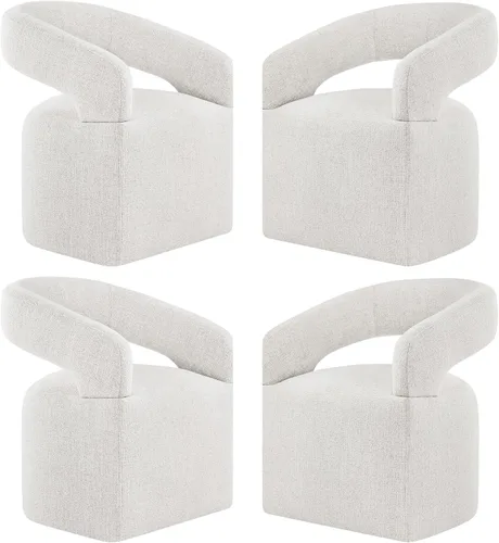 Vista 11 de KISLOT Juego de 1 sillas de comedor tapizadas con ruedas, color beige crema