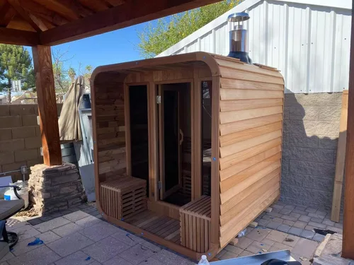 Vista 6 de Smartmak 4-10 persona modificada para requisitos particulares al aire libre sitio de sauna de vapor de madera, spa tradicional de madera de cedro