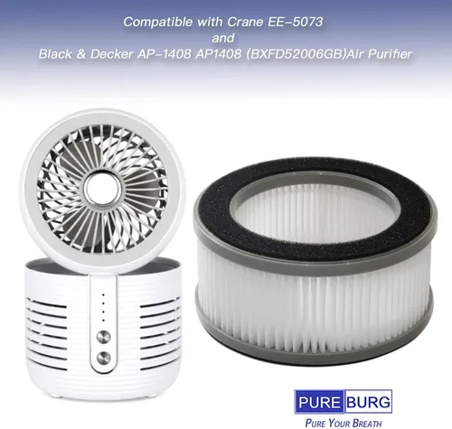 Vista 2 de PUREBURG Filtro de repuesto compatible con Crane EE-5073 HS-1957 y Black and Decker AP-1408 AP1408 BXFD52006GB ventilador purificador de aire