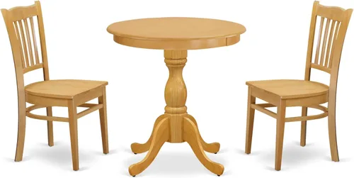 Vista 6 de East West Furniture ESGR3-BCH-W Eden - Juego de muebles de habitación de 3 piezas contiene una mesa de comedor redonda con pedestal y 2 sillas