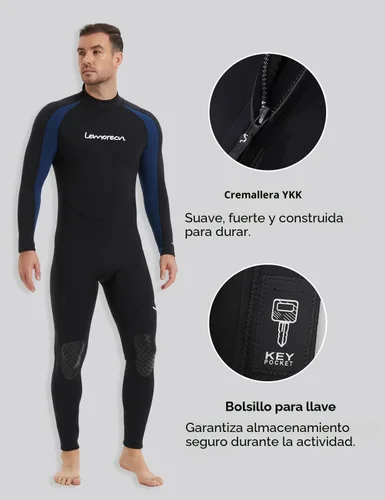 Vista 3 de Trajes de neopreno Lemorecn para hombre de 3/2 mm, traje de buceo de cuerpo entero Hombres 0.118 in Negro+Azul